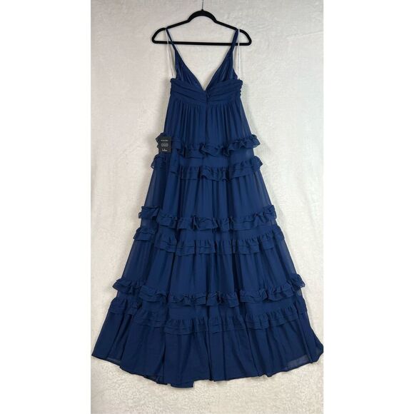 Lulus Lavish Perfection Navy Blue Ruffled Tiered Maxi Dress Size L NWT - Picture 6 of 9